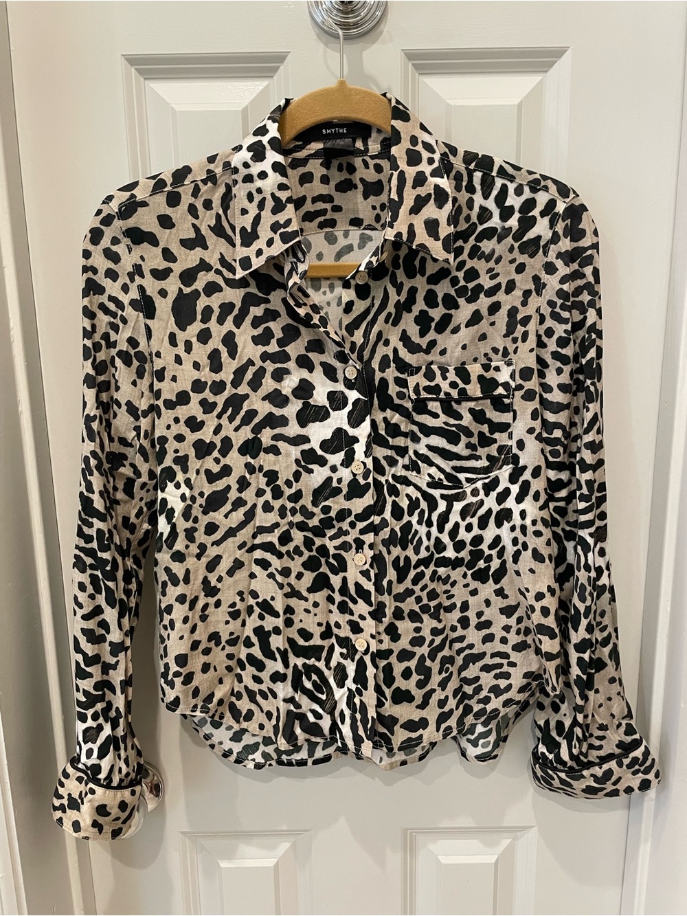 Smythe Black and Cream Leopard Print Button-Down Shirt